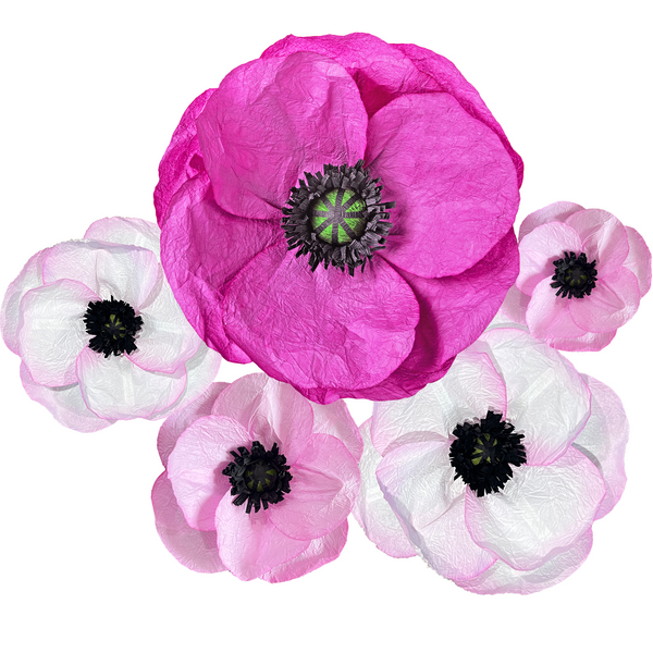 Rainbows & Lilies Large Paper Flowers Decorations for Wall - 5-Pc 3D Wall Decor (Fuchsia, Pink, White)