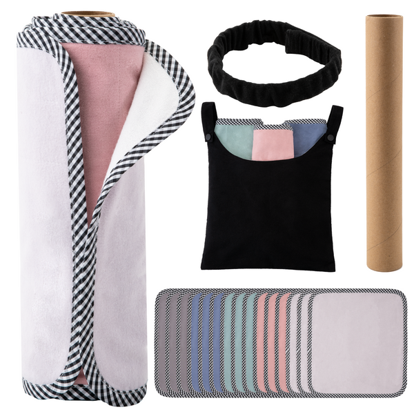 Rainbows & Lilies 15pc Reusable Paper Towels Washable Roll - 2-Ply 100% Cotton Bamboo Cloth Paper Towels - Includes Wet Bag & Cardboard Roll