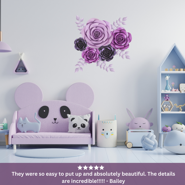 Rainbows & Lilies Large 3D Paper Flowers Decorations for Wall, 10-pcs, Handmade & Assembled (Purple, Lavender)