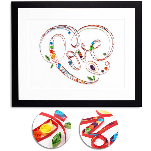 Rainbows & Lilies 12x15 Heart Shaped Love Sign - Framed Wall Art Handmade of Quilling Paper