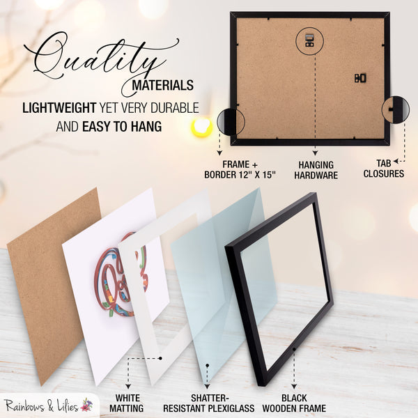 Rainbows & Lilies 12x15 Heart Shaped Love Sign - Framed Wall Art Handmade of Quilling Paper