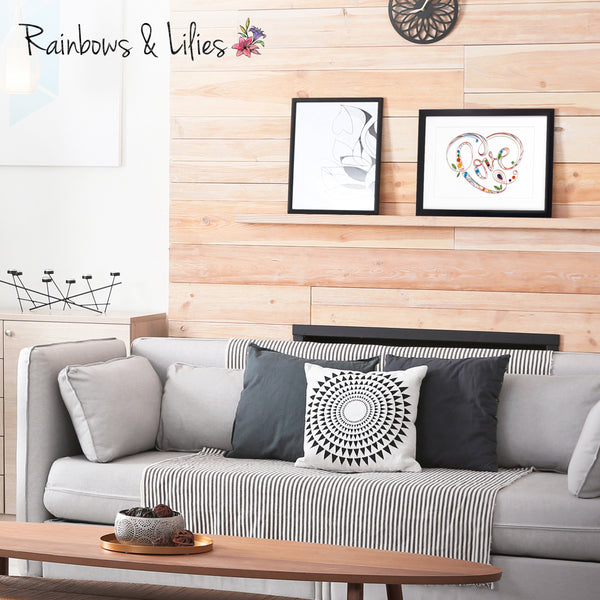 Rainbows & Lilies 12x15 Heart Shaped Love Sign - Framed Wall Art Handmade of Quilling Paper