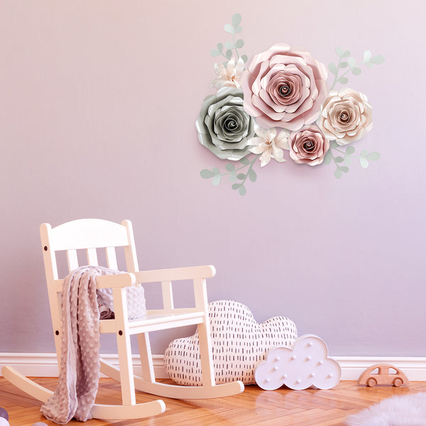 Pink & Silver Paper Flower Decorations for Wall