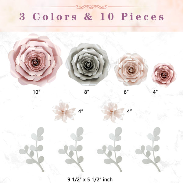 Pink & Silver Paper Flower Decorations for Wall