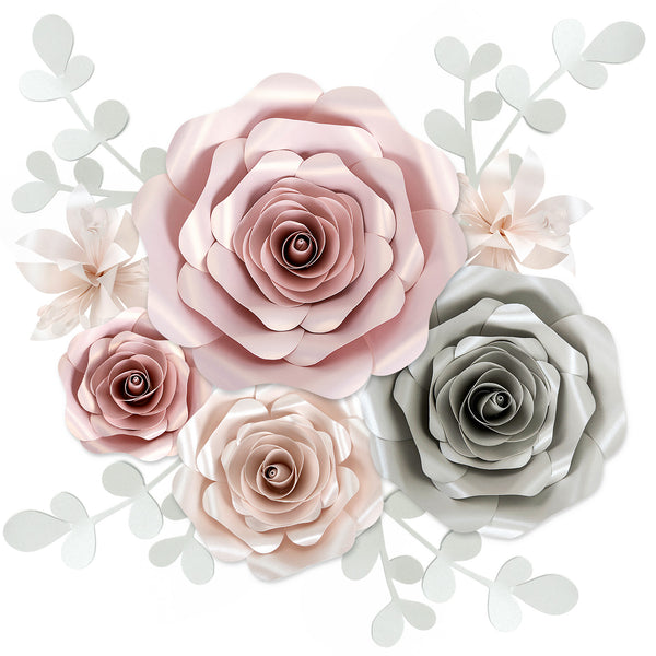 Pink & Silver Paper Flower Decorations for Wall