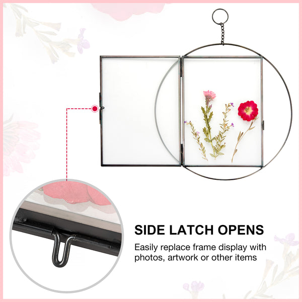 Rainbows & Lilies Hanging Glass Frame with Pressed Flowers Side Latch