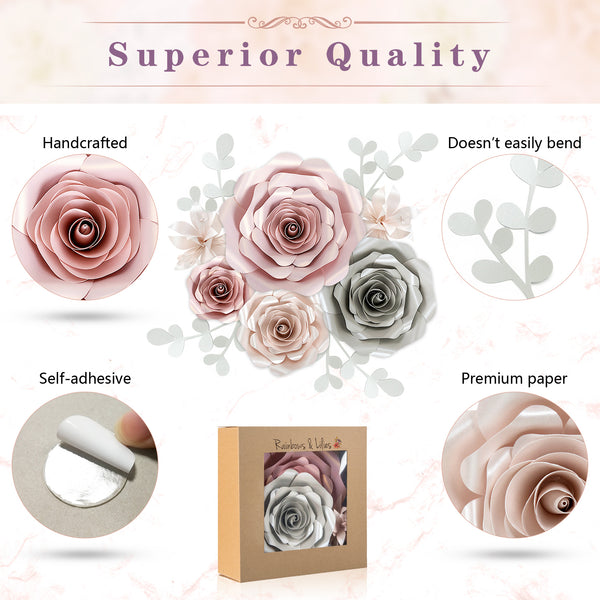 Pink & Silver Paper Flower Decorations for Wall