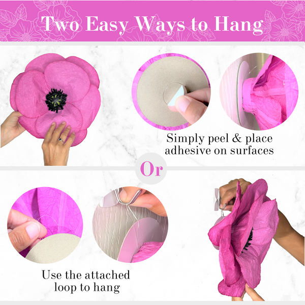 Rainbows & Lilies Large Paper Flowers Decorations for Wall - 5-Pc 3D Wall Decor (Fuchsia, Pink, White)