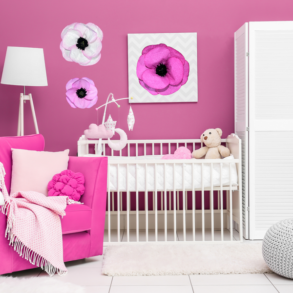 Rainbows & Lilies Large Paper Flowers Decorations for Wall - 5-Pc 3D Wall Decor (Fuchsia, Pink, White)