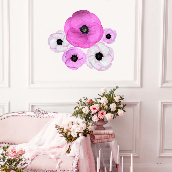 Rainbows & Lilies Large Paper Flowers Decorations for Wall - 5-Pc 3D Wall Decor (Fuchsia, Pink, White)