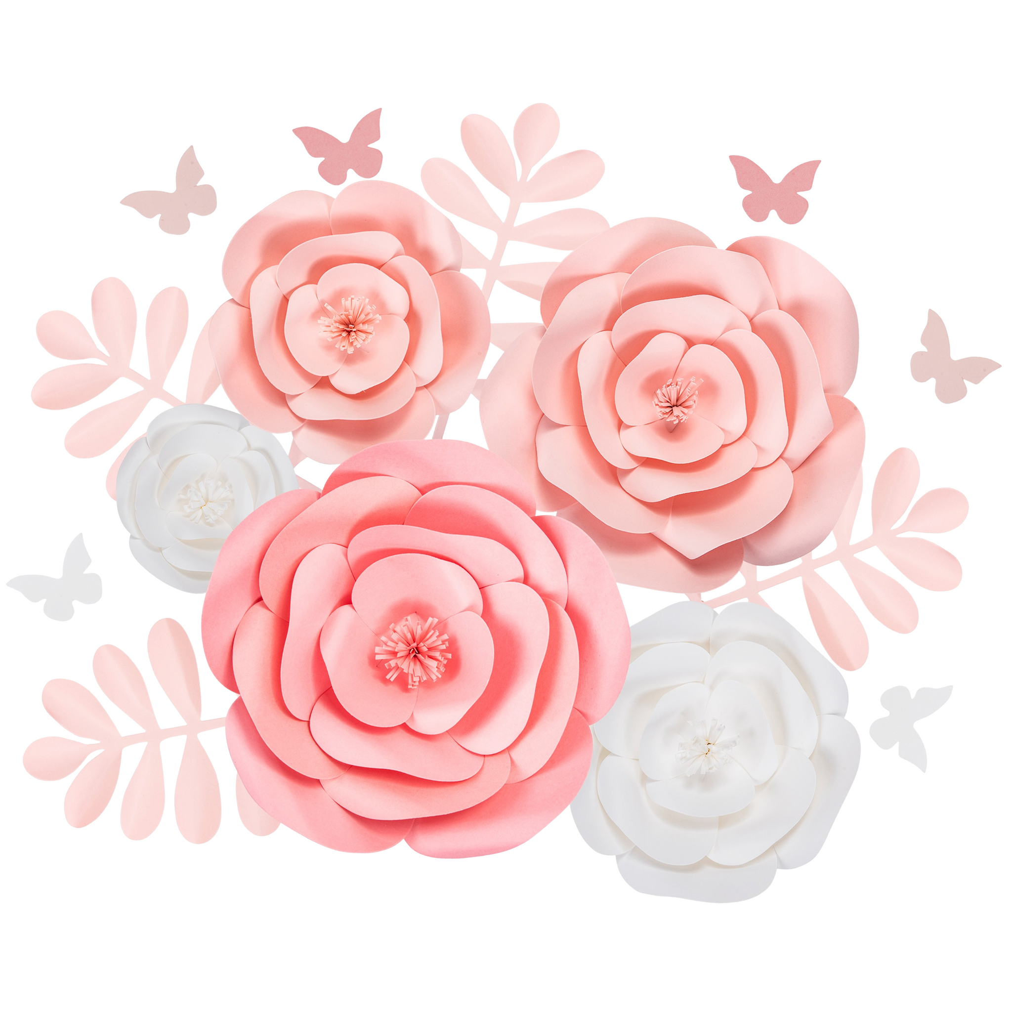 Rainbows & Lilies Large 3D Paper Flowers Decorations, 15-Pieces, Handmade & Assembled (Pink, White)