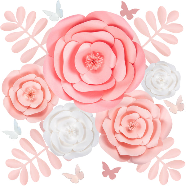 Rainbows & Lilies Pink & White Paper Flowers Decorations for Wall, 3D Floral Wall Decor, Party Backdrop, Table Centerpieces
