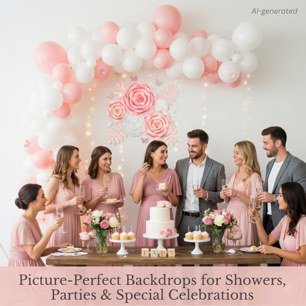 Rainbows & Lilies Large 3D Paper Flowers Decorations, 15-Pieces, Handmade & Assembled (Pink, White)