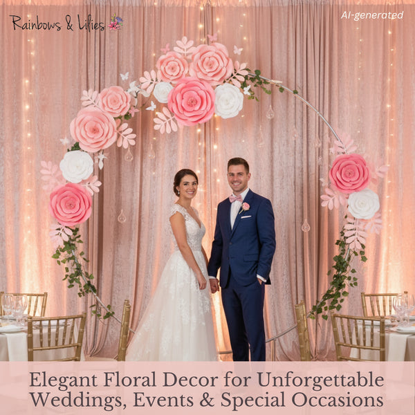 Rainbows & Lilies Pink & White Flower Backdrop Decorations - Elegant Floral Decor for Unforgettable Weddings, Events & Special Occasions