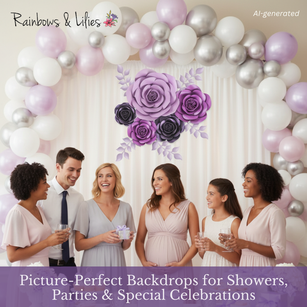 Rainbows & Lilies Purple Paper Flower Decorations - Picture-Perfect Backdrops for Showers, Parties & Special Occasions