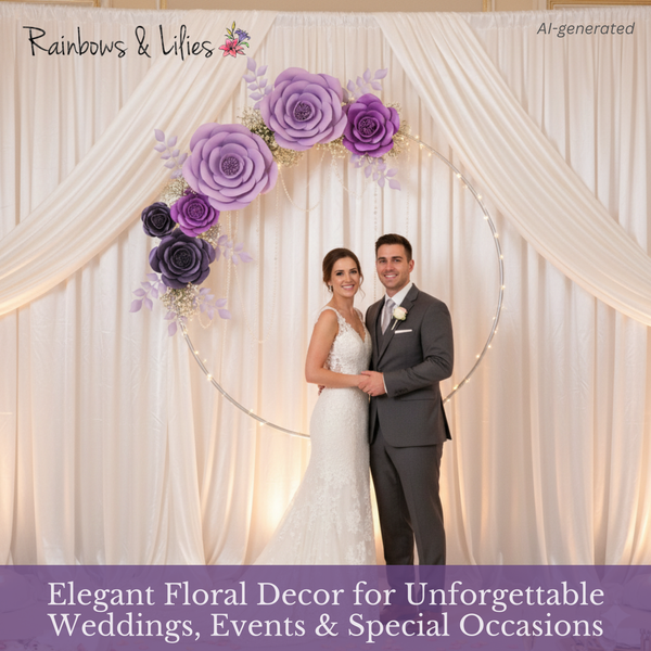 Rainbows & Lilies Purple Paper Flowers Decorations - Elegant Floral Decor for Unforgettable Weddings, Events & Special Occaions