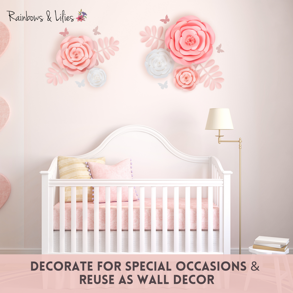 Rainbows & Lilies Handmade Pink & White Nursery Decor Paper Flowers - Decorate for Special Occasions & Reuse as Wall Decor