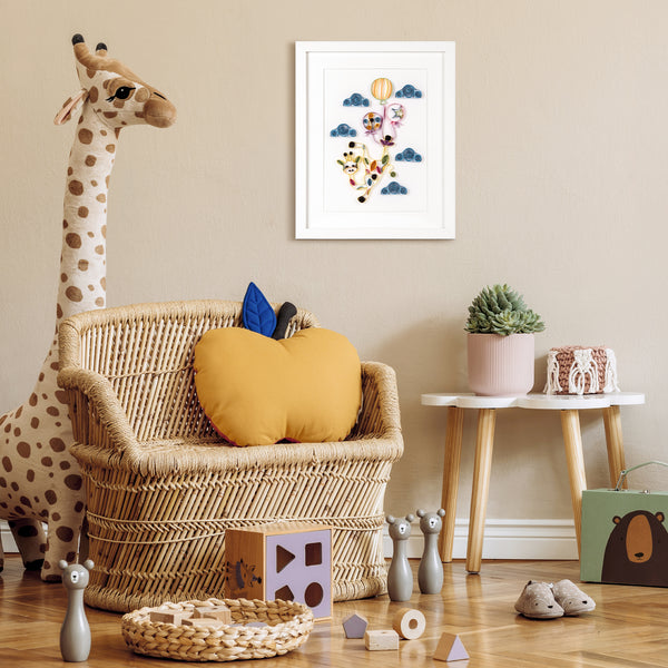 Rainbows & Lilies 12x15 Giraffe Framed Wall Art - Handmade of Quilling Paper for Kid's Room, Playroom or Bedroom