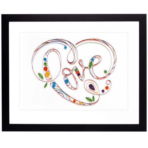 Rainbows & Lilies 12x15 Heart Shaped Love Sign - Framed Wall Art Handmade of Quilling Paper