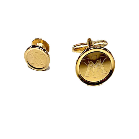 VMI Polished Gold Plated Cuff Links and Stud Set